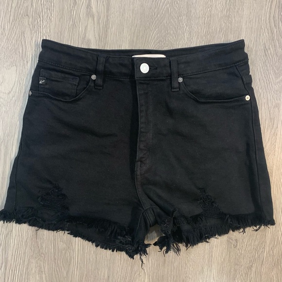 Black Distressed Denim Cutoff Shorts - Picture 1 of 9